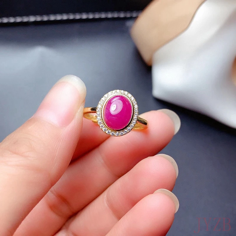 

Simple lace lace, 925 sterling silver set egg Noodle African 7x9mmruby ring for ladies light luxury fashion generous