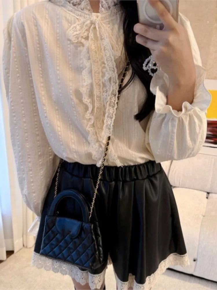 Милая кружевная рубашка для женщин корейская повседневная свободная