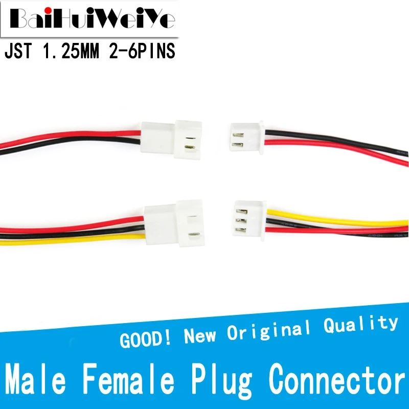 20 шт./партия 10 пар Micro JST 1,25 мм 2P 3P 4P 5P 6 контактов Штекерный разъем с проводным кабелем клемма 200 мм 26AWG