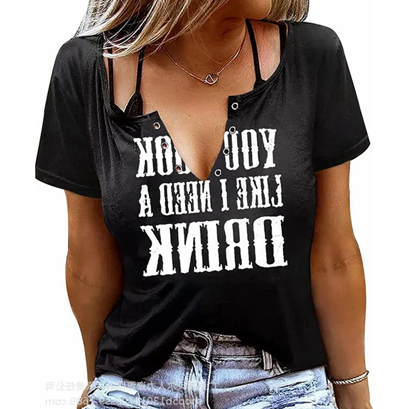 

Summer T-shirt Top Women's Fashion Letter Print Pullover T-shirt Women's Casual Short Sleeve V-neck Loose T-shirt