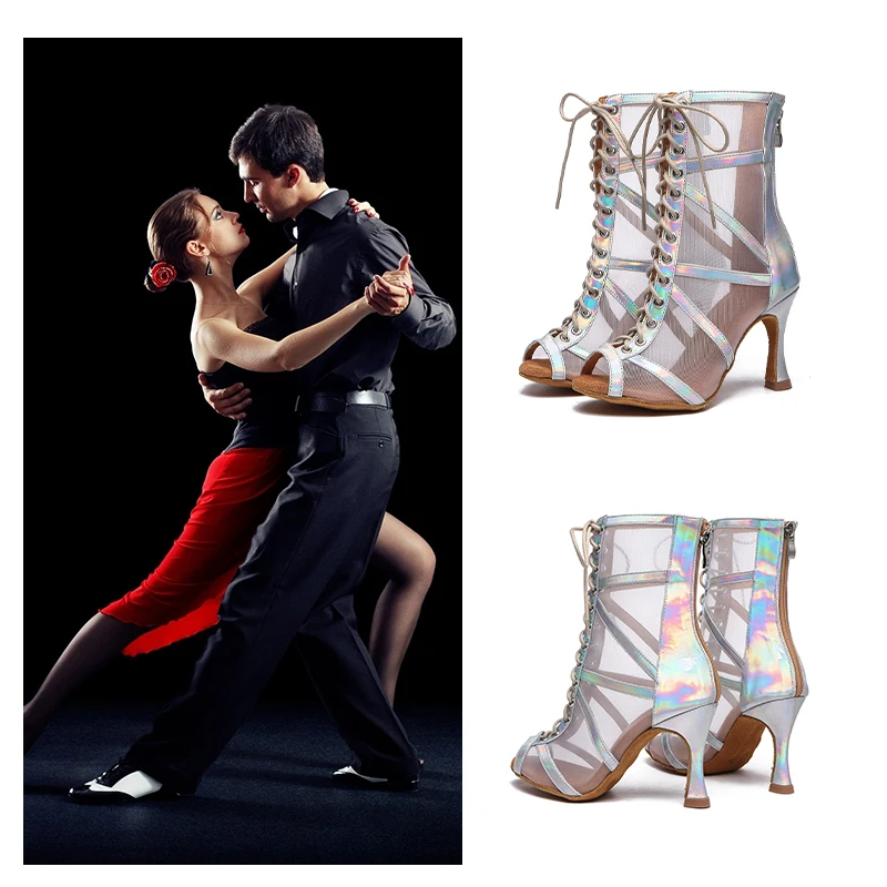 SWDZM Women Dance Shoes High Top Ballroom Boots Black Red Jazz Dance Shoes Suede Sole Shoes For Dancing Custom Heel Sandals
