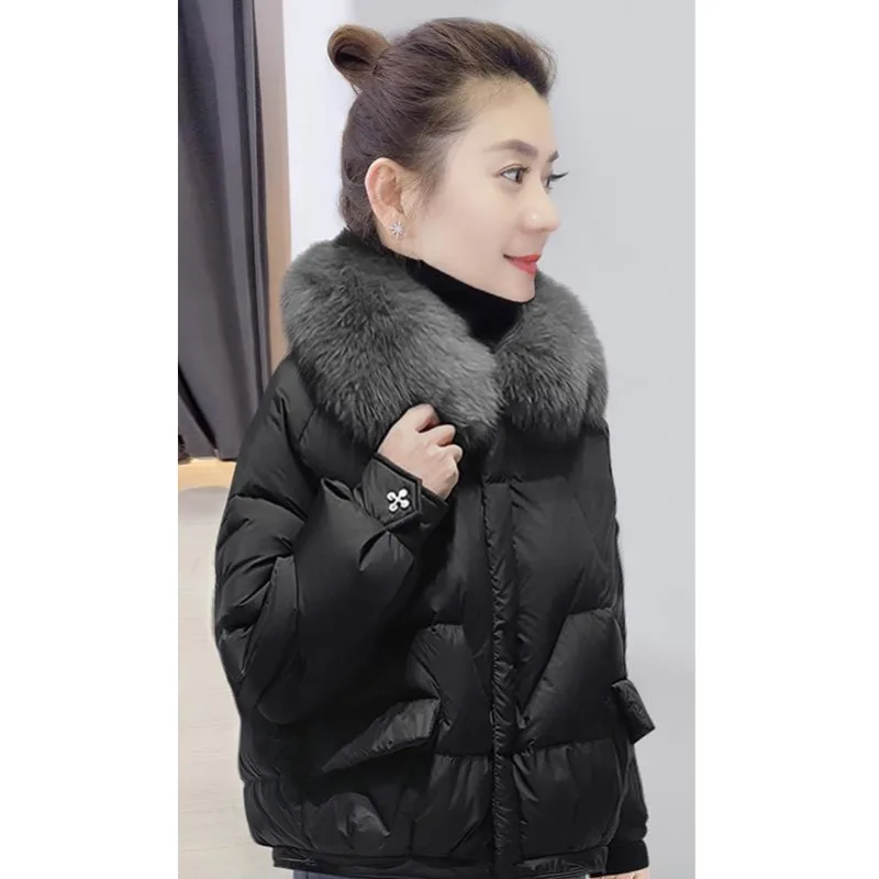 Cotton-padded Women's 2022 New Fashion Stand-up Collar Detachable Big Fur Collar Short Loose Down Cotton Coat