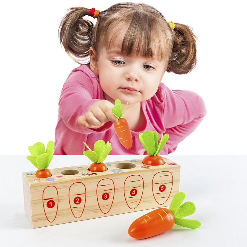 

Wooden Toys Baby Montessori Toy Set Pulling Carrot Shape Matching Size Cognition Baby Toy Educational Toy For Children Kids Gift