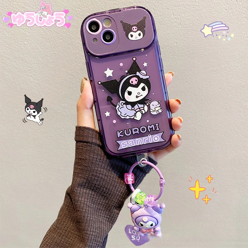 

Новый чехол для телефона Sanrio Kuromi аниме Kawaii iPhone 14 13 12 11 X Xs Xr Plus Pro Max милый защитный чехол Брелок Подвеска для девочек