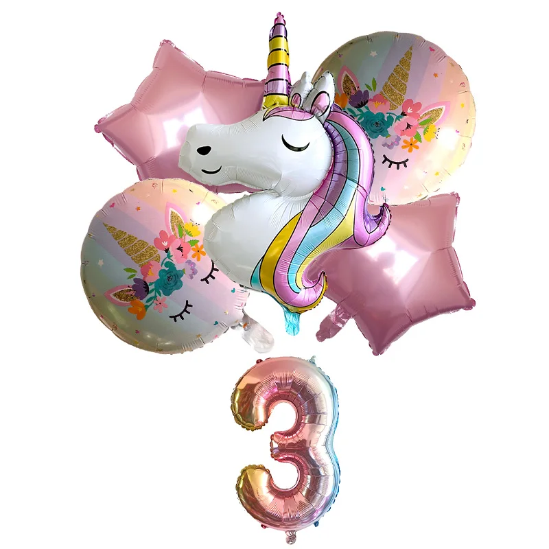 

1Set Rainbow Unicorn Balloon 32 inch Number Foil Balloons 1st Kids Unicorn Theme Birthday Party Decorations Baby Shower Globos