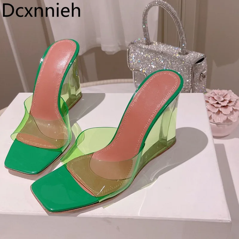 

Летние Новые квадратные женские шлепанцы на металлическом каблуке женские уличные Шлепанцы из натуральной кожи Модная женская обувь для в...