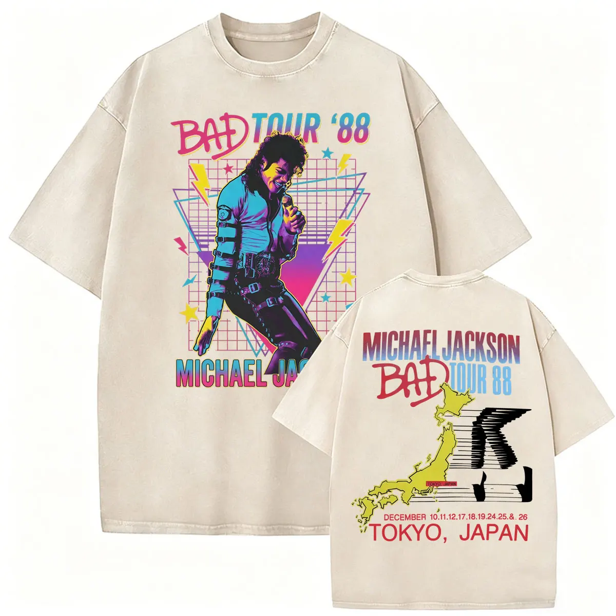 Фото Винтажные футболки с эффектом потертости King of Pop Bad Tour '88 Майкл Джексон, ретро-футболки 80-х годов, концертные футболки для мужчин и женщин, высококачественные повседневные хлопковые футболки №3