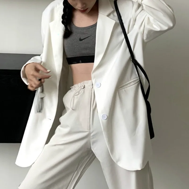 2023 New Korean Fashion White Chic Blazers Autumn Women Coat Causal Solid Suits Jacket Long Sleeve Loose Sweet Blazers Feminimos