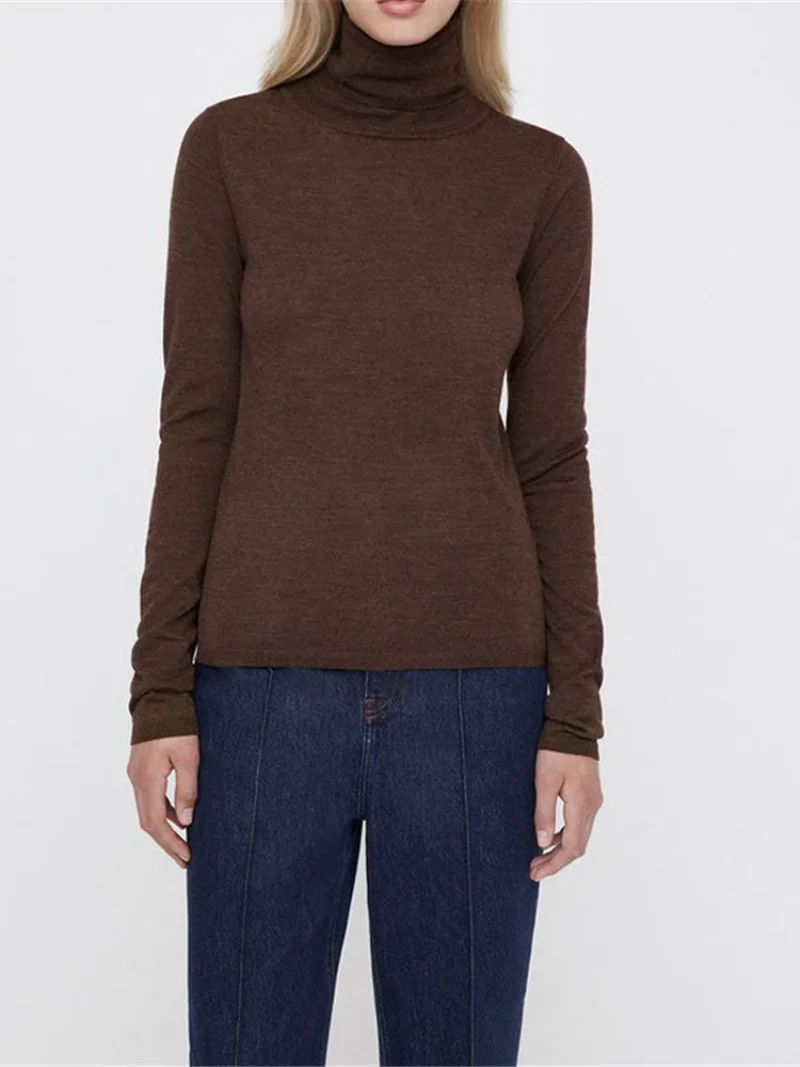 

Новинка Осень-зима 2023, женские шерстяные универсальные модные вязаные пуловеры с высоким воротником, Повседневный свитер