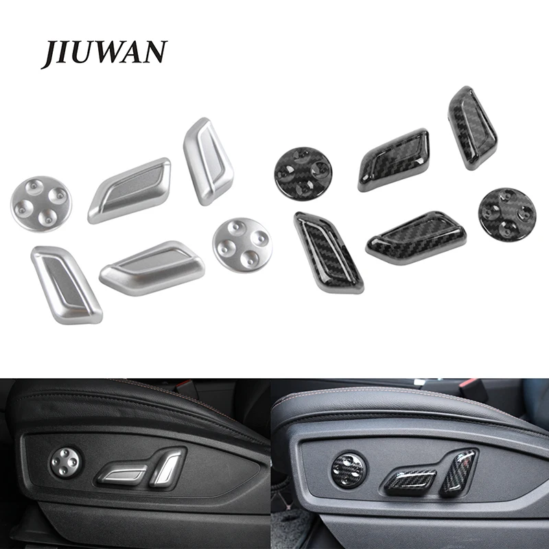 

6 Pcs/Set ABS Chrome Silver/Carbon Striation Car Seat Adjustment Button Switch Cover Decoration Trim Fit For Audi Q5 2018-2020