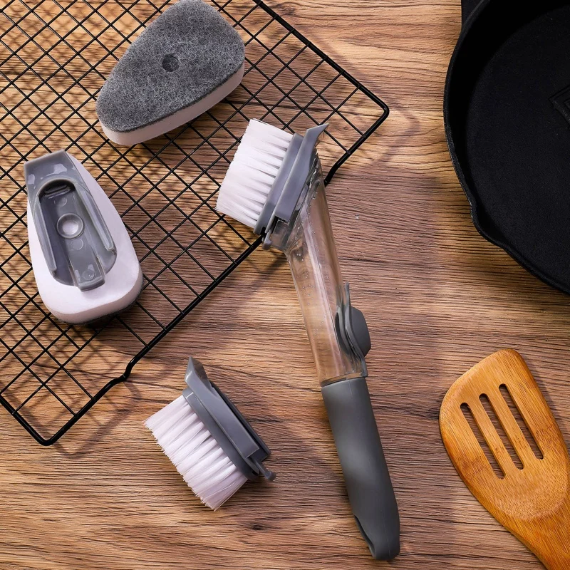 

Kitchen Dish Brush Long Handle Dishwashing Clean Brush Multifunctional Dish Scrubber Brush with Liquid Dispenser Pot Wash Wipe