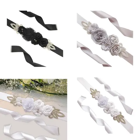 Phenovo Атласный свадебный пояс с цветком розы