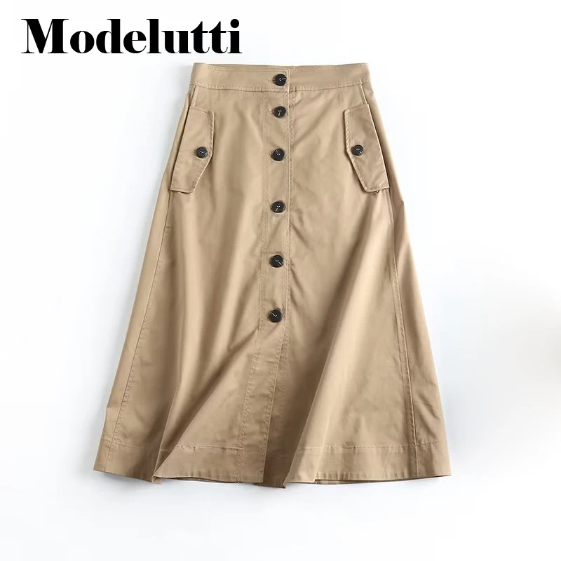 

Modelutti 2023 New Women Spring Summer Fashion High Waist Single-breasted Button Skirt Solid Casual Simple Bottoms Female Chic
