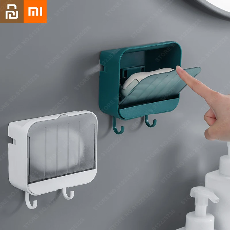 

Xiaomi Clamshell Soap Box Wall mounted Drain Without Perforation Toilet with Lid Bathroom Storage Box Space-saving Shelf Tools