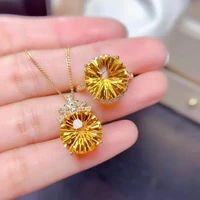 natural amethystcitrine pendant necklace ring set s925 sterling silver fine fashion wedding jewelry for women