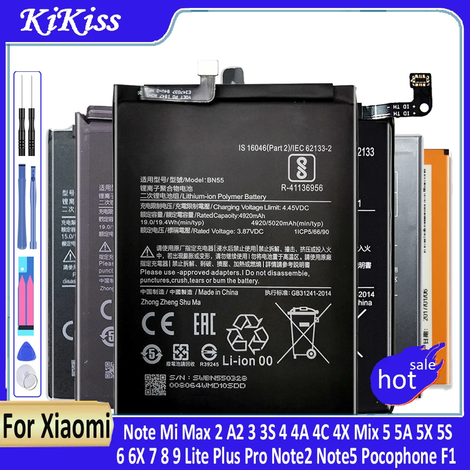 

Аккумулятор для телефона Redmi Hongmi Note Mi Max 2 A2 3 3S 4 4A 4C 4X Mix 5 5A 5X 5S 6 6X 7 8 9 Lite Plus Pro Note2 Note5 Pocophone F1