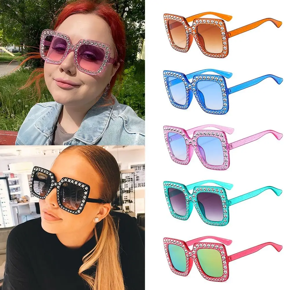 Square Crystal Oversized Sunglasses Big Frame Sparkling Diamond Sun Glasses UV400 Protection Shades Party/Beach/Streetwear