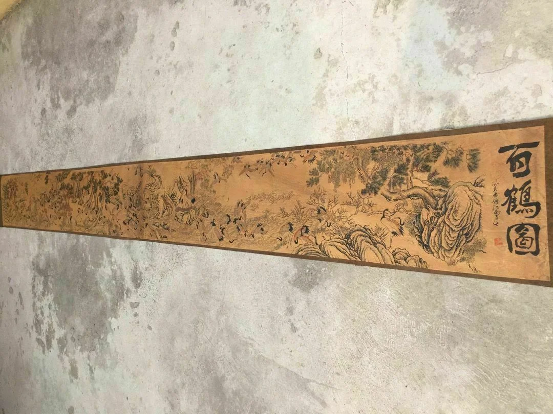 

China old painting calligraphy long scroll painting Hundred cranes scroll