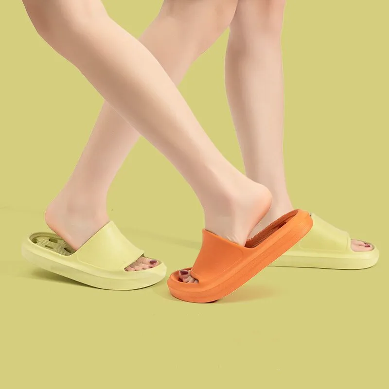 

JIANBUDAN Soft sole Bathroom Anti-slip Slippers Women's New Home Flat Slippers EVA Platform Indoor Slides Unisex Beach shoes