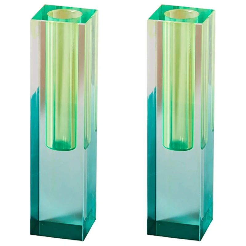 

2X Modern Rainbow Color Bud Vase Tabletop Glass Vases Luxury Decorative Acrylic Crystal Nordic Room Decoration Green