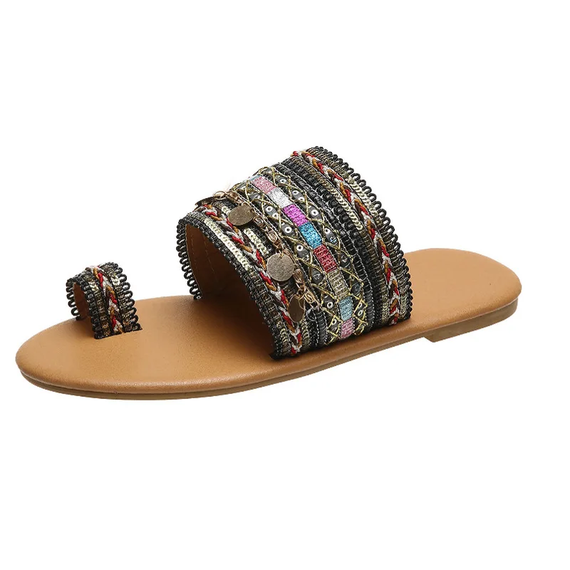 

Women Shoe Summer Greek Style Boho Folk-Custom Artisanal Ladies Flat Slippers Casual Breathable Comfortable Beach Women Sandals