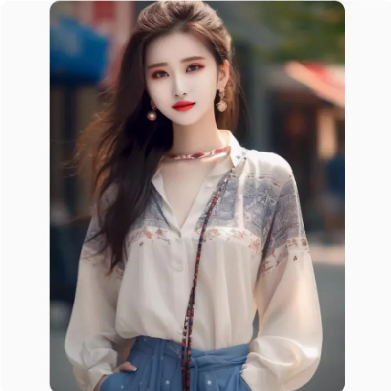 Рубашка Женская атласная с длинным рукавом шелковая блузка свободного покроя в