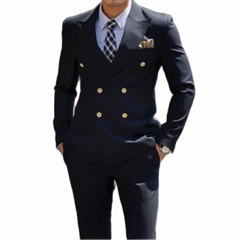 Navy Blue Blazer Sets Suits for Mens 2 Piece Slim Fit Custom Wedding Groom Tuxedos Formal Business Set Jacket with Pants