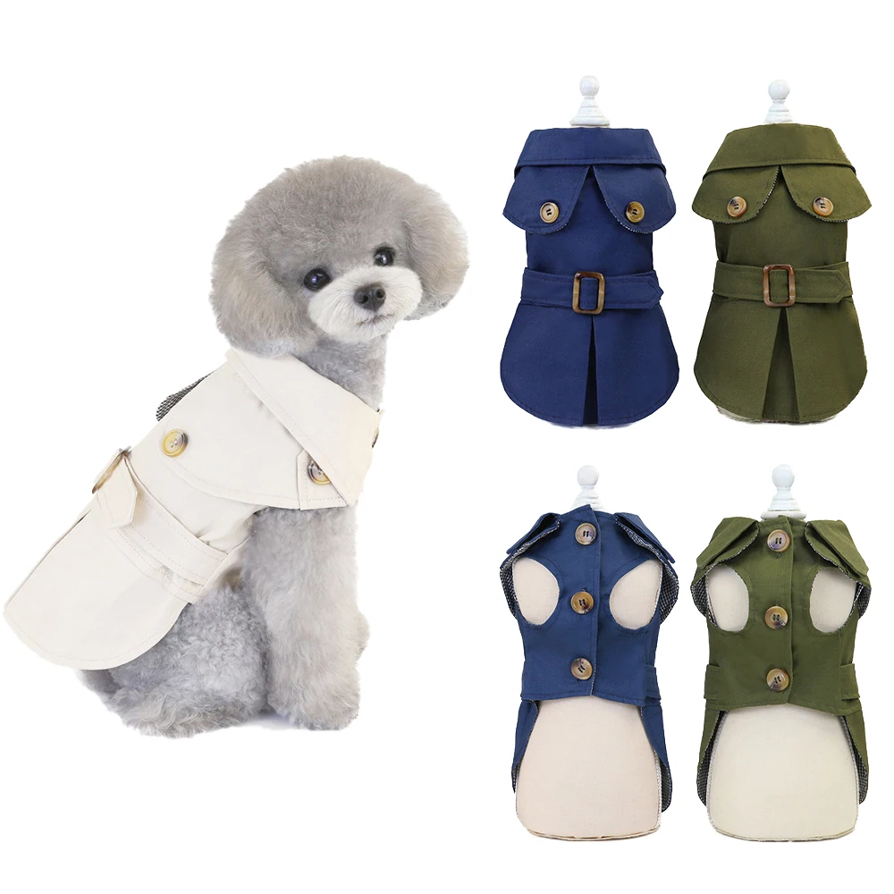 Winter Autumn Dog Clothes Handsome Pet Dog Trench Coat Small Medium Puppy Cats Windbreaker Bichon Akita Dog Jacket Pet Outfit