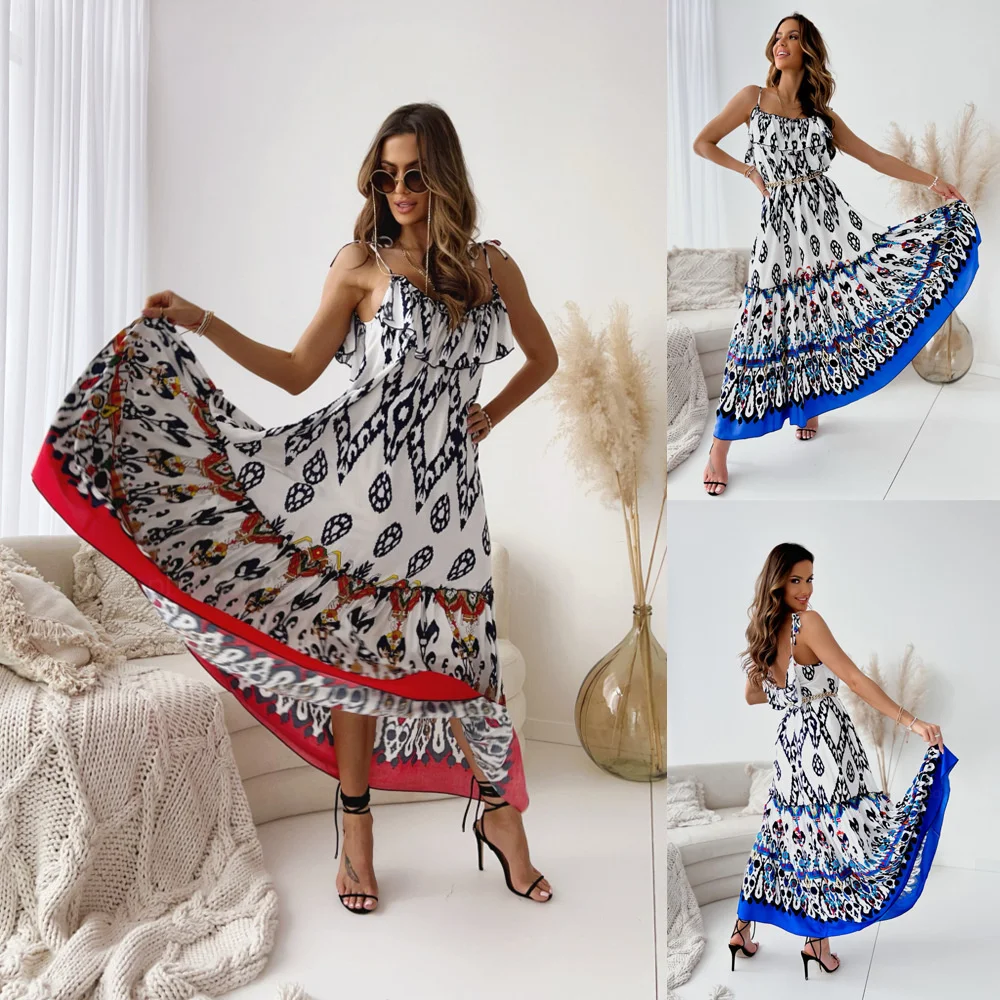 

2023 Hot Sale Summer Bohemian suspender skirt beach holiday dress