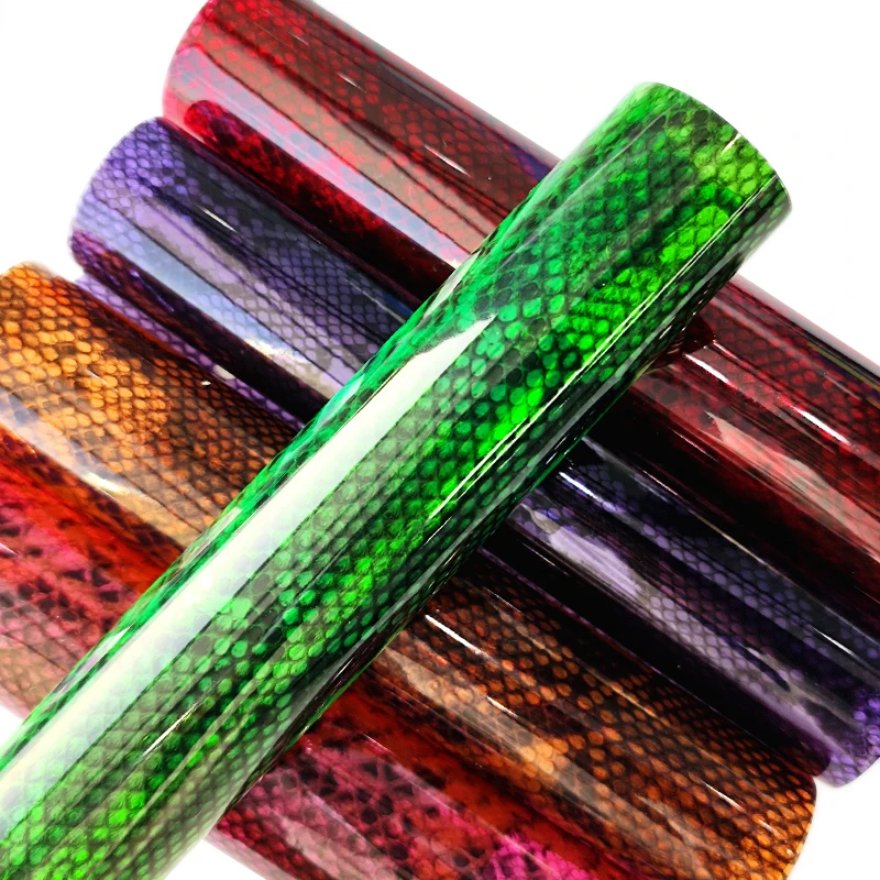 

Faux Leather Transparent Embossed Colored Snake Fabric Supplies for Clothing Shoes Handbags Keychain Party Decor Handmade Crafts