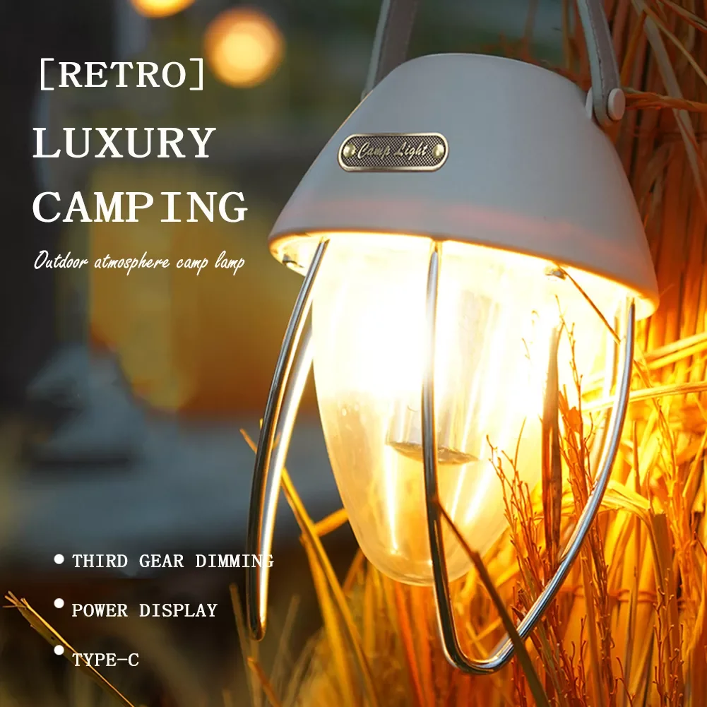 

Light Rechargeable Tent Lantern 1800mAh Vintage Lightweight Dimmable for Outdoor Fishing Hiking Garden Decoration Lamp