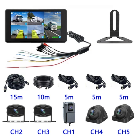 10,1-дюймовая 5-канальная система монитора камеры 1080P AHD для автомобиля MP5 Bluetooth с сенсорным экраном BSD сигнализация DVR HD резервные камеры ночного видения Комплект для парковки задним ходом для грузовика