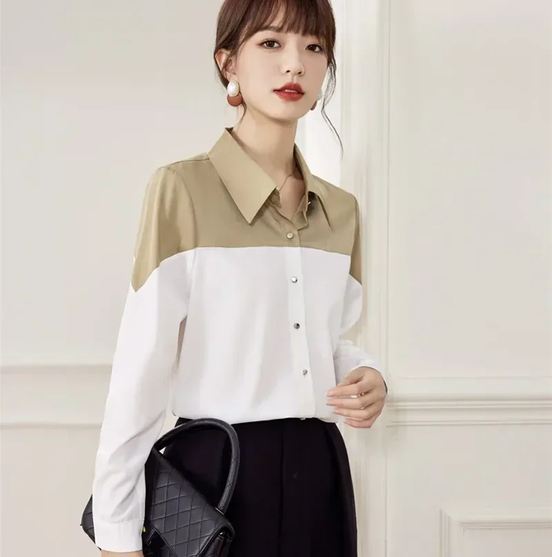 Женская блузка с отложным воротником длинным рукавом