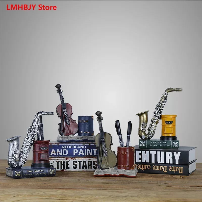 

Nordic Retro Student Creative Resin Craft Decoration Gift Ornament Saxophone Violin Storage Pen Holder Pen Holder