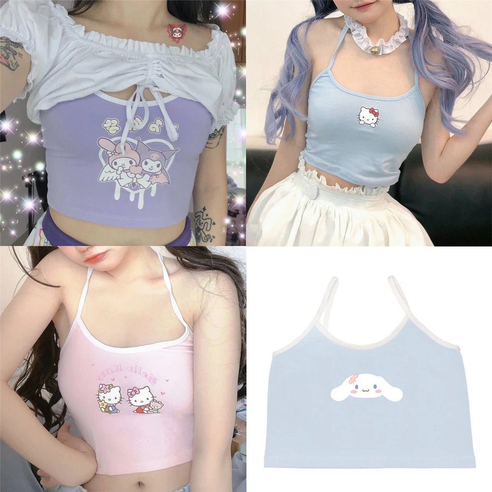 Sanrio Sexy Hello Kitty My Melody Y2k Sling Tops Kawaii Trafaluc T Shirt Vest Camisole Shirt for Femme Girl Lolita 90s Clothes