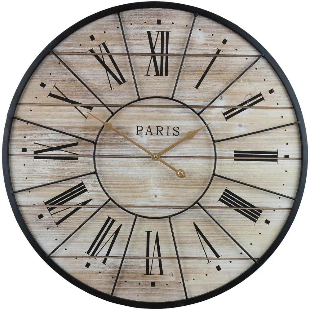 

Большие настенные часы с римскими цифрами, декор в деревенском стиле, деревенский современный фермерский декор, аналоговые круглые металлические часы из дерева, 24 дюйма