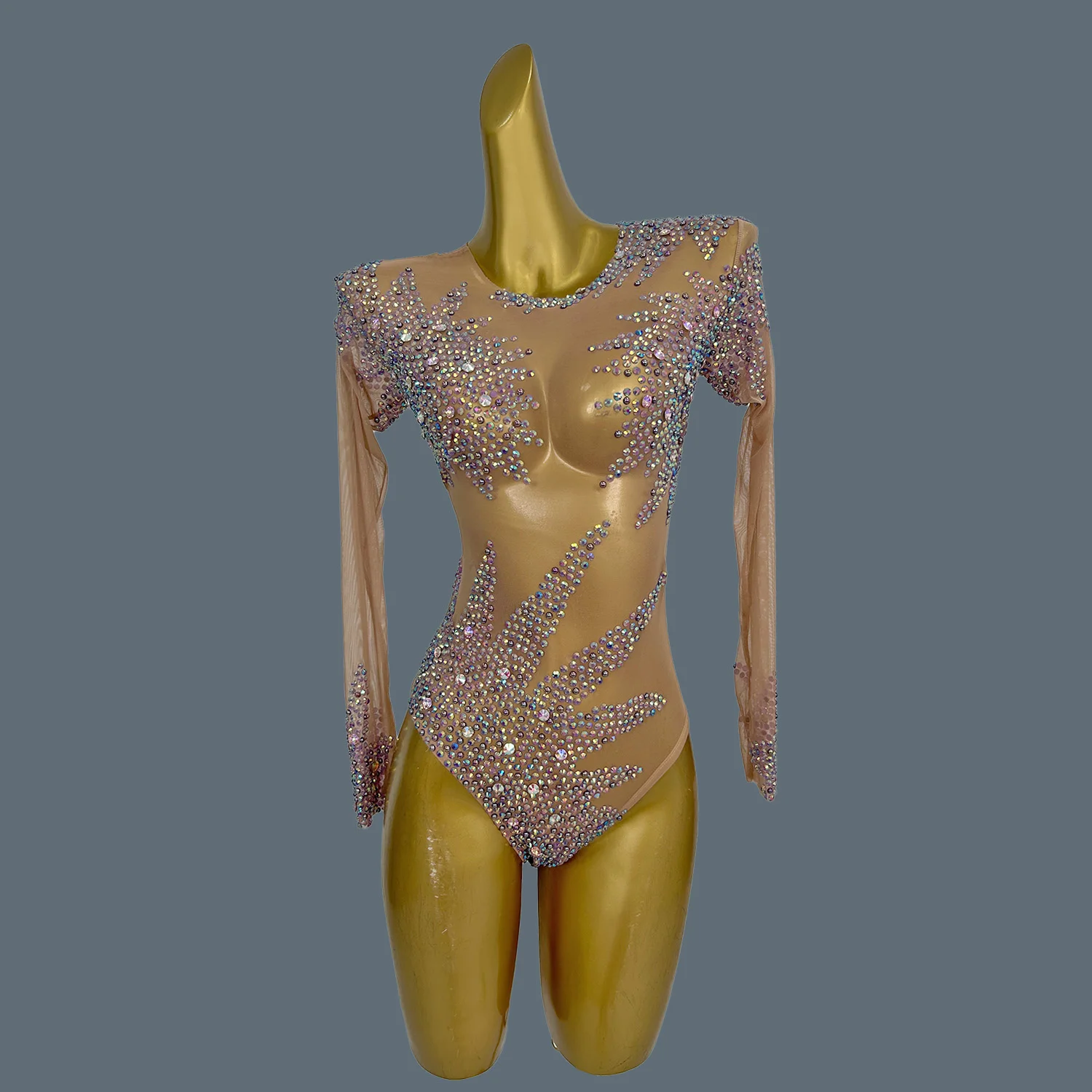 Боди с блестящими фиолетовыми кристаллами и бриллиантами роскошный сексуальный