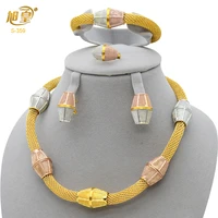 xuhuang dubai plated jewelry sets fashion choker necklaces stud earrings charm bracelet ring 2022 trendy wedding jewellery set