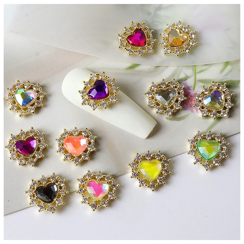 

3pcs Nail Zircon Lovely Flammate Candy Color Hearts Shapes Decorations With Alloy For Nail Manicure Beauty