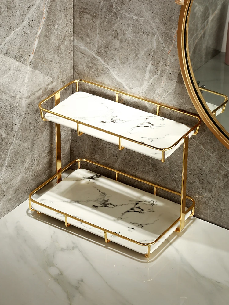 

Роскошная легкая угловая полка для туалетного столика для ванной комнаты, Двухуровневая стойка для хранения туалетной косметики