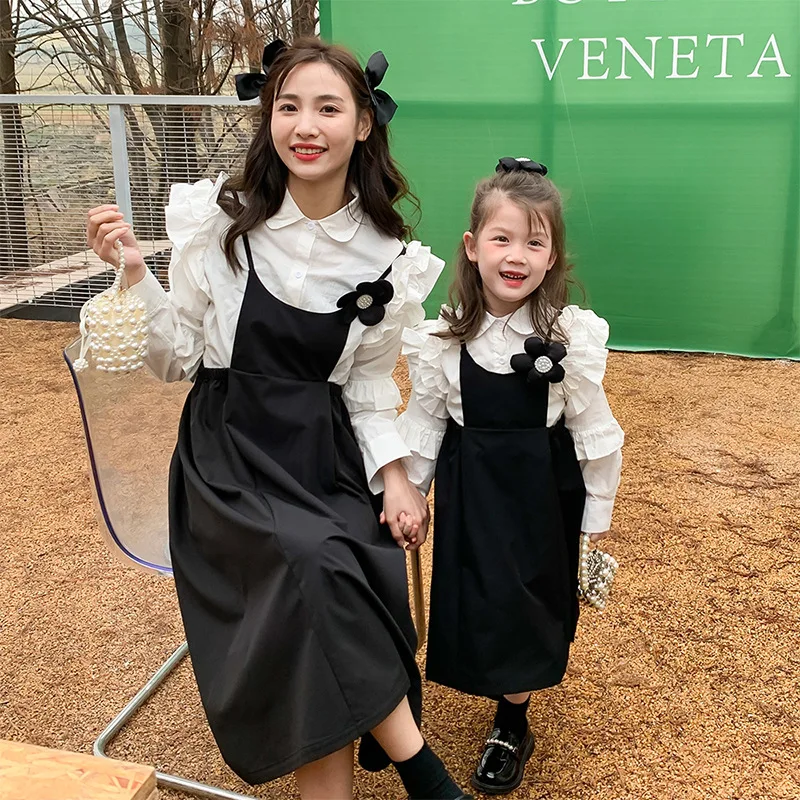 

2022 Parent-child Wear Mother and Daughter Spring New Girls Fashion Camisole Dress Shirt Two-piece Set Matching Outfits