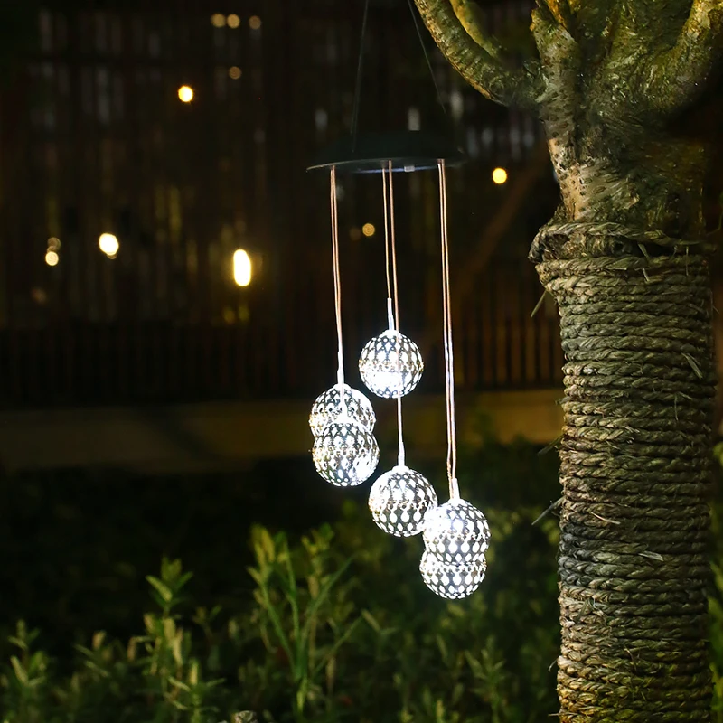 

Solar Wind Chime Light Sensor Lamp Round Hollow Chimes Lamps Garden Hanging Windchime Lights Decor For Party Lawns Patio Yard