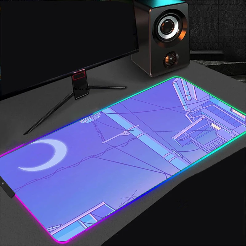 rgb anime game mouse pad sailor moon landscape laptop keyboard pad lock dsek mat led color light mouse pad xxl gamer gaming free global shipping