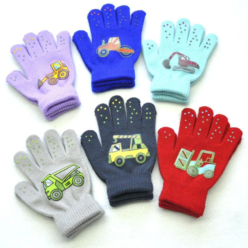 

Cute Cartoon Printed Knitted Glove for Boys Girls Elastic Warm Full Finger Gloves 16cm Length Riding Gloves