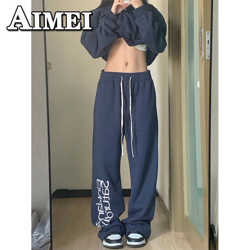 

Спортивная повседневная свободная одежда с высокой талией, винтажные широкие брюки для бега, модная уличная одежда Y2K, женская одежда в Корейском стиле, 2023