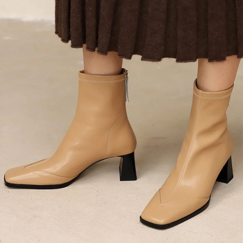 

Винтажные ботинки до щиколотки с квадратным носком на молнии на толстом высоком каблуке, офисные женские короткие ботинки на каждый день, Осень-зима, женские ботинки