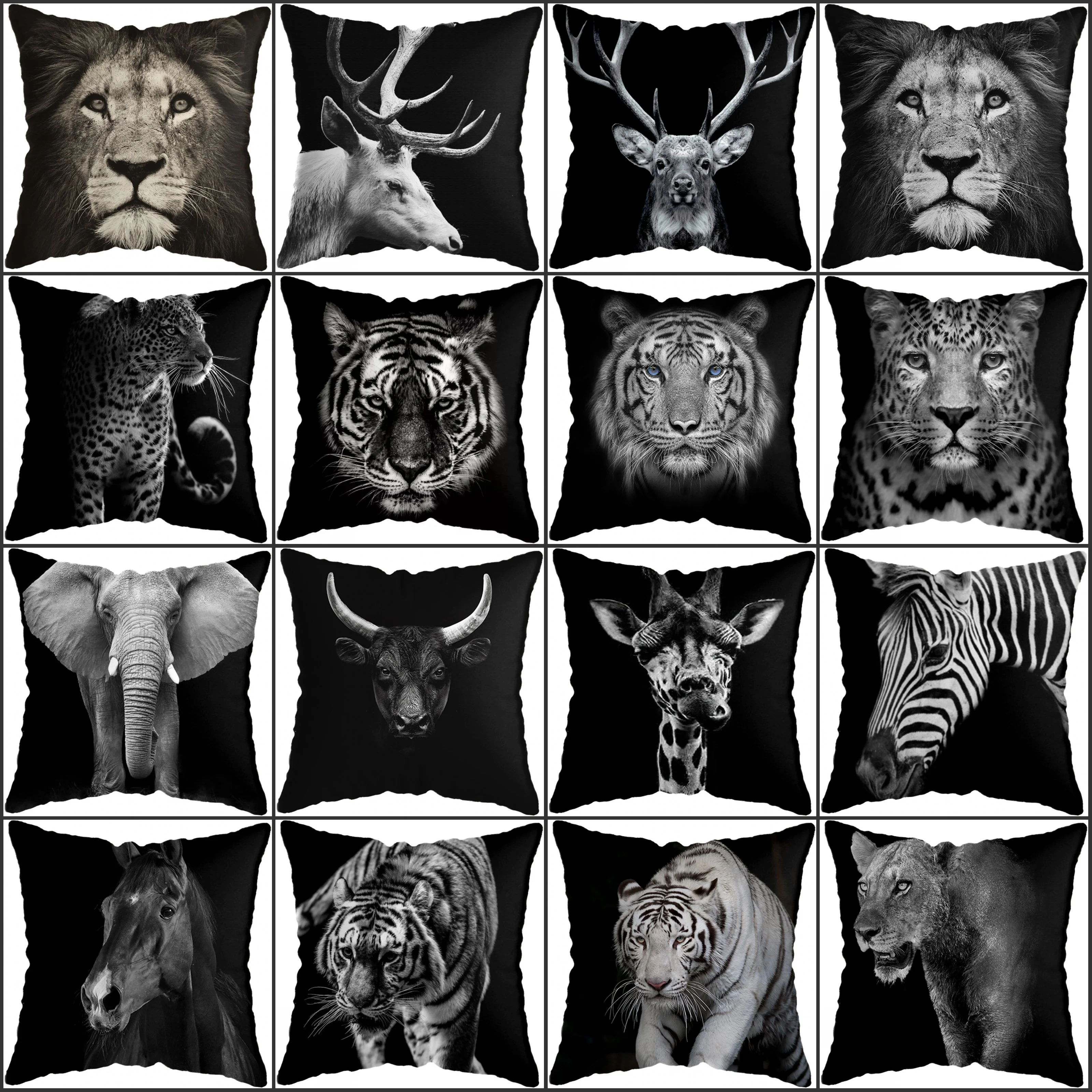 

Black bottom Tiger Lion Zebra Elk Cheetah Giraffe Pillow Case Car Cushion Sofa Cushion Cover