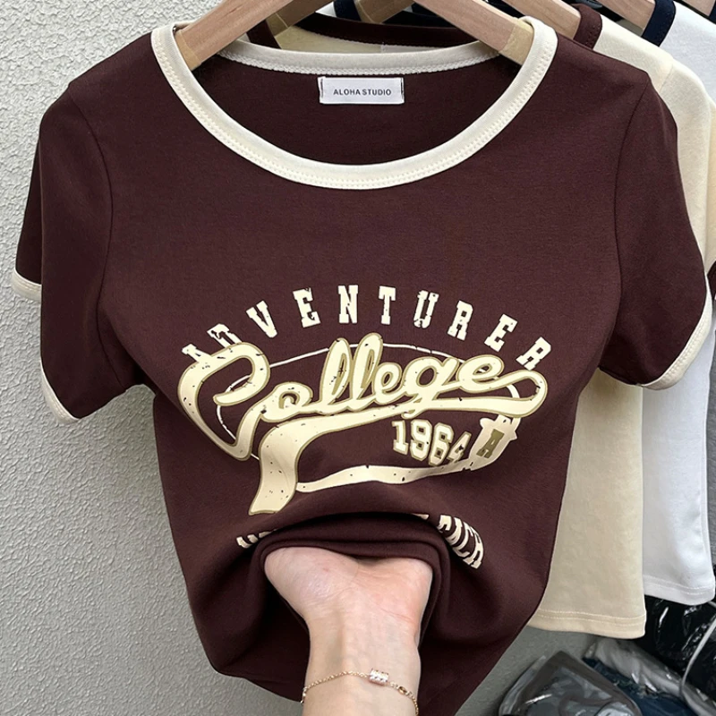 

Женский короткий топ, облегающая винтажная одежда с принтом и надписью, футболки с графическим принтом в стиле Харадзюку, Женская корейская...