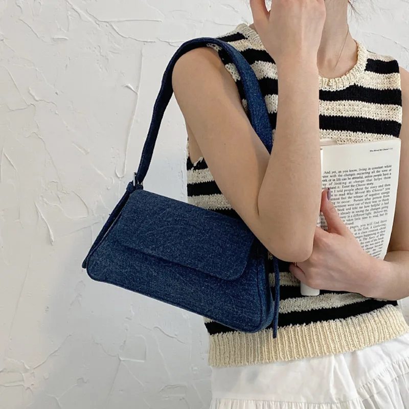 

Top Brand Denim Underarm Bags for Women 2023 New Luxury Designer Purse and Handbags Fashion Shoulder Side Bag Female Armpit Bags