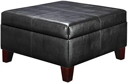 

Leather Square Storage Ottoman, Black